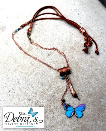 copper suede crystal wood butterfly necklace swap